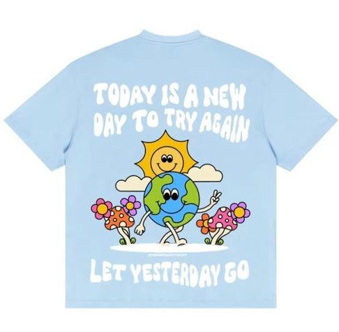 Today Is A New Day Oversized Tee – Sky Blue